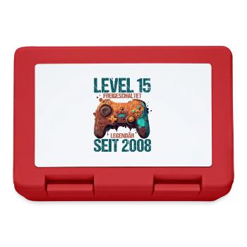 2008 Level 15 Jahre Gaming 15er 15 Geburtstag - Brotdose - Rot - Vorne