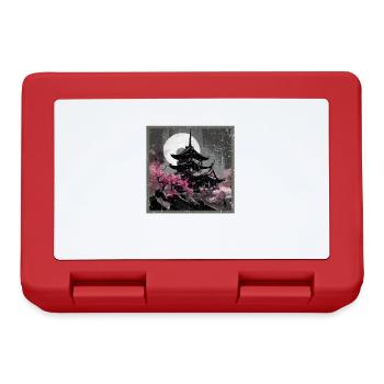Vintage Japanese Sakura Cherry Blossom Temple - Lunchbox - red - Front