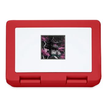 Vintage Japanese Sakura Cherry Blossom Temple - Lunchbox - red - Front