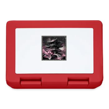 Vintage Japanese Sakura Cherry Blossom Temple - Lunchbox - red - Front