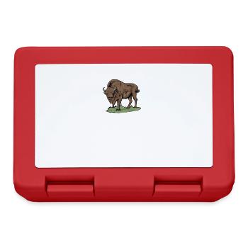 Bison I Bison Wild Cattle Motif with Buffalo and Calf - Lunchbox - red - Front