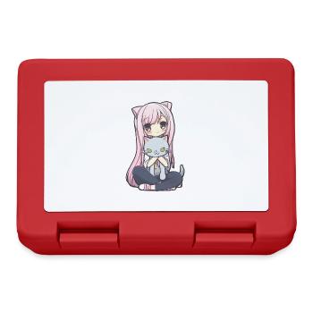 Anime Cats Kawaii Teen Otaku Girl With Cat - Boîte à goûter - rouge - Devant