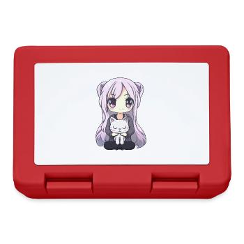 Anime Cats Kawaii Teen Otaku Girl With Cat - Boîte à goûter - rouge - Devant