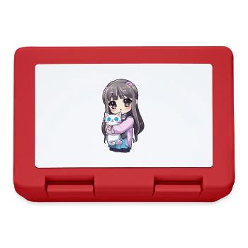 Anime Cats Kawaii Teen Otaku Girl With Cat - Lunchbox - red - Front