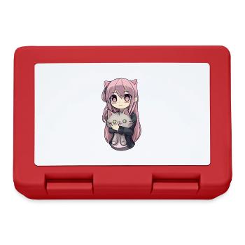 Anime Cats Kawaii Teen Otaku Girl With Cat - Boîte à goûter - rouge - Devant