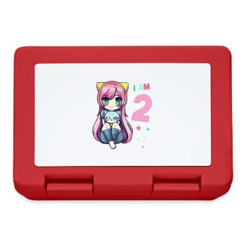 2 Jahre Mädchen Anime Kawaii Katze 2. Geburtstag - Brotdose - Rot - Vorne