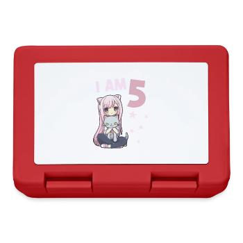 5 Years Girl Anime Kawaii Cat 5th Birthday - Lunchbox - red - Front