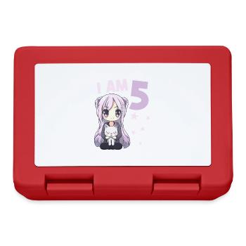 5 Years Girl Anime Kawaii Cat 5th Birthday - Lunchbox - red - Front