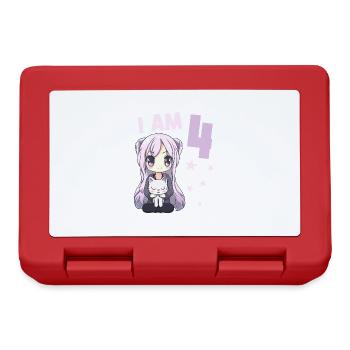 4 ans Fille Anime Kawaii Cat 4ème anniversaire - Boîte à goûter - rouge - Devant