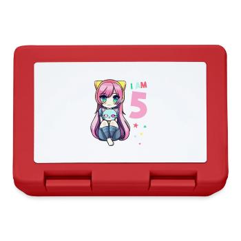 5 Years Girl Anime Kawaii Cat 5th Birthday - Lunchbox - red - Front