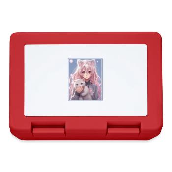 Kawaii Girl Anime Manga Girl Cat - Lunchbox - red - Front