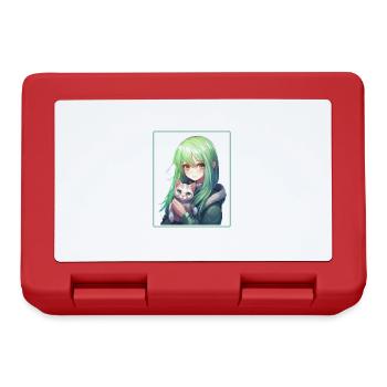 Kawaii Girl Anime Manga Girl Cat - Lunchbox - red - Front
