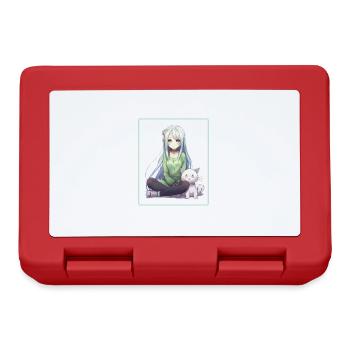 Kawaii Girl Anime Manga Girl Cat - Lunchbox - red - Front
