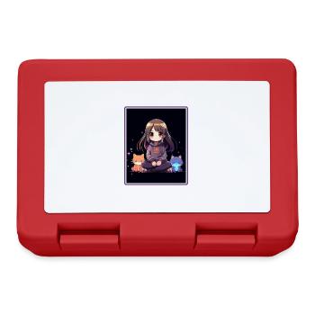 Kawaii Girl Anime Manga Girl Cat - Lunchbox - red - Front