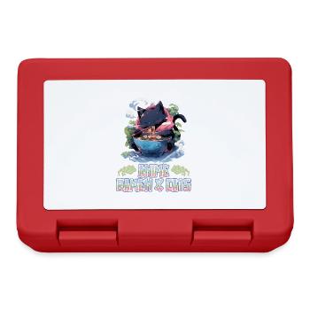 Anime Manga Kawaii Cat Eats Ramen Noodles - Lunchbox - red - Front