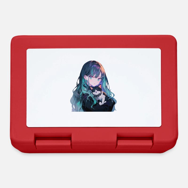 Anime et chats Kawaii Girl Anime - Boîte à goûter - rouge
