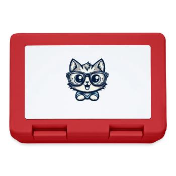 Niedliche Comic-Katze mit Nerd-Brille - Brotdose - Rot - Vorne