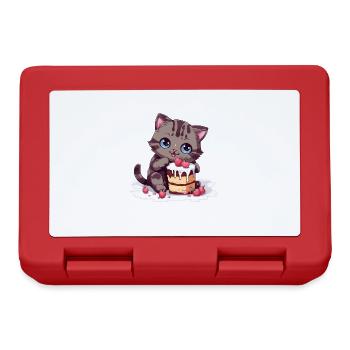 Cherry pie delight: Cute cartoon cat nibbles - Lunchbox - red - Front