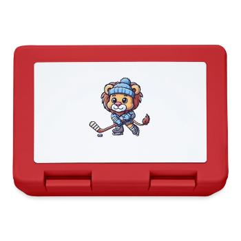 Cute Comic Löwe Eishockey-Spieler - Brotdose - Rot - Vorne