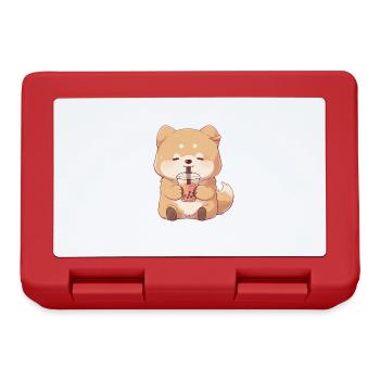 Kawaii Corgi Dog Drinks Boba Bubble Tea Chibi - Lunchbox - red - Front