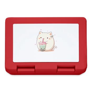 Kawaii Katze trinkt Boba Bubble Tea Chibi - Brotdose - Rot - Vorne
