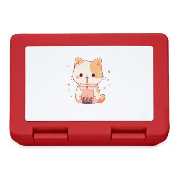 Kawaii Katze trinkt Boba Bubble Tea Chibi - Brotdose - Rot - Vorne