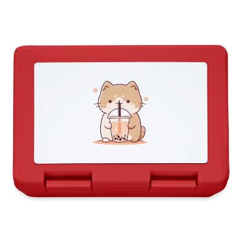 Kawaii Katze trinkt Boba Bubble Tea Chibi - Brotdose - Rot - Vorne