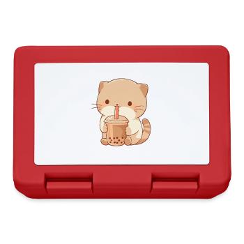 Kawaii Katze trinkt Boba Bubble Tea Chibi - Brotdose - Rot - Vorne