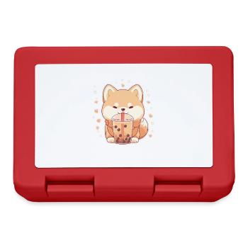 Kawaii Corgi Dog Drinks Boba Bubble Tea Chibi - Lunchbox - red - Front