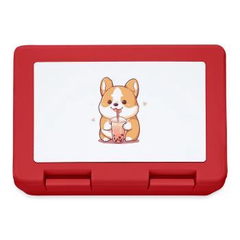 Kawaii Corgi Dog Drinks Boba Bubble Tea Chibi - Lunchbox - red - Front
