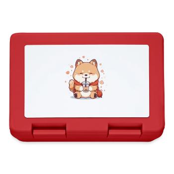 Kawaii Corgi Dog Drinks Boba Bubble Tea Chibi - Lunchbox - red - Front