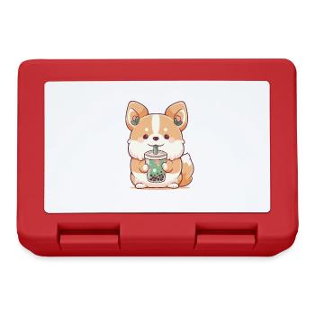 Kawaii Corgi Dog Drinks Boba Bubble Tea Chibi - Lunchbox - red - Front