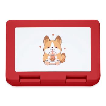 Kawaii Corgi Dog Drinks Boba Bubble Tea Chibi - Lunchbox - red - Front