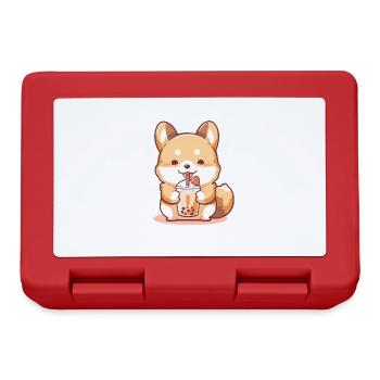 Kawaii Corgi Dog Drinks Boba Bubble Tea Chibi - Lunchbox - red - Front