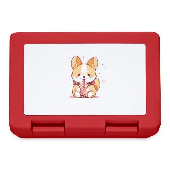 Kawaii Corgi Dog Drinks Boba Bubble Tea Chibi - Lunchbox - red - Front