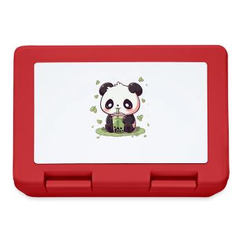 Kawaii Panda Drinks Boba Bubble Tea Chibi - Lunchbox - red - Front