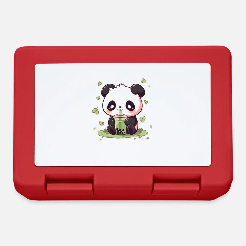 Kawaii Panda boit Boba Bubble Tea Chibi - Boîte à goûter - rouge