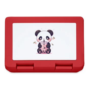 Kawaii Panda Drinks Boba Bubble Tea Chibi - Lunchbox - red - Front