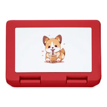 Kawaii Corgi Dog Drinks Boba Bubble Tea Chibi - Lunchbox - red - Front
