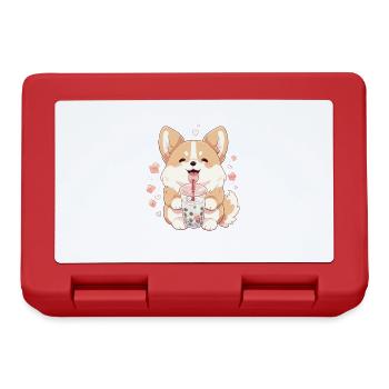 Kawaii Corgi Dog Drinks Boba Bubble Tea Chibi - Lunchbox - red - Front