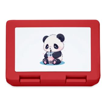 Kawaii Panda Drinks Boba Bubble Tea Chibi - Lunchbox - red - Front