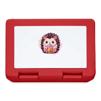 Kawaii Hedgehog Drinks Boba Bubble Tea Chibi - Lunchbox - red - Front