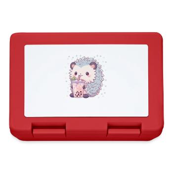 Kawaii Hedgehog Drinks Boba Bubble Tea Chibi - Lunchbox - red - Front