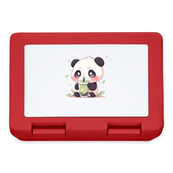Kawaii Panda Drinks Boba Bubble Tea Chibi - Lunchbox - red - Front