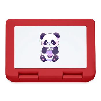 Kawaii Panda Drinks Boba Bubble Tea Chibi - Lunchbox - red - Front