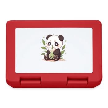 Kawaii Panda Drinks Boba Bubble Tea Chibi - Lunchbox - red - Front