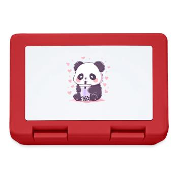 Kawaii Panda Drinks Boba Bubble Tea Chibi - Lunchbox - red - Front