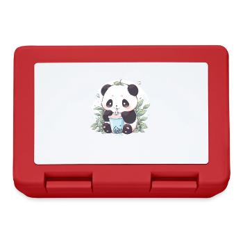 Kawaii Panda Drinks Boba Bubble Tea Chibi - Lunchbox - red - Front