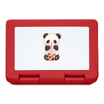 Kawaii Panda Drinks Boba Bubble Tea Chibi - Lunchbox - red - Front