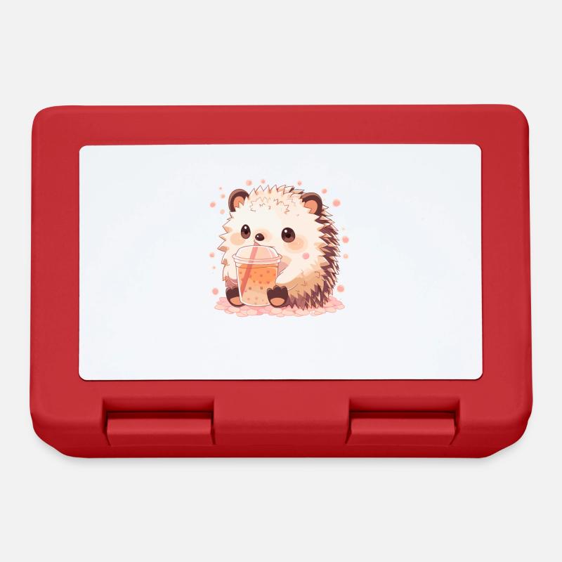 Kawaii Igel trinkt Boba Bubble Tea Chibi - Brotdose - Rot